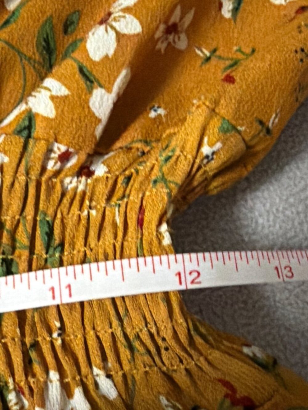 Floral Mustard Yellow Midi Dress With Elastic Waistband & Short Sleeves Fairy - Picture 4 of 5